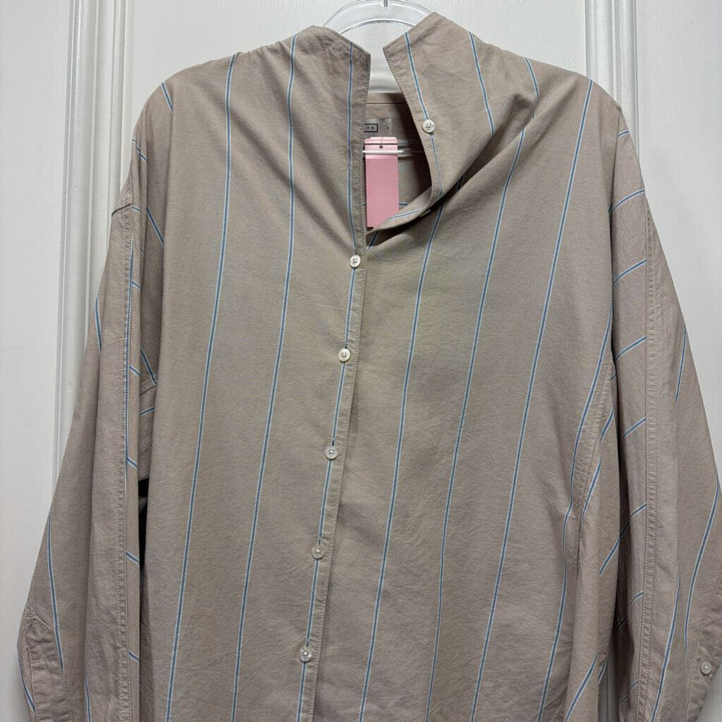 Tan/Blue Cotton Striped Shirt