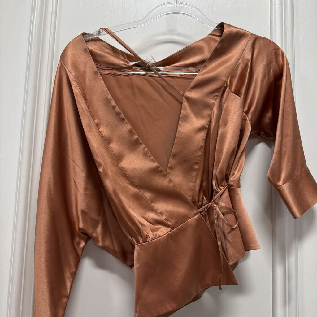 Rose Gold Silk Wrap Top (NWT)