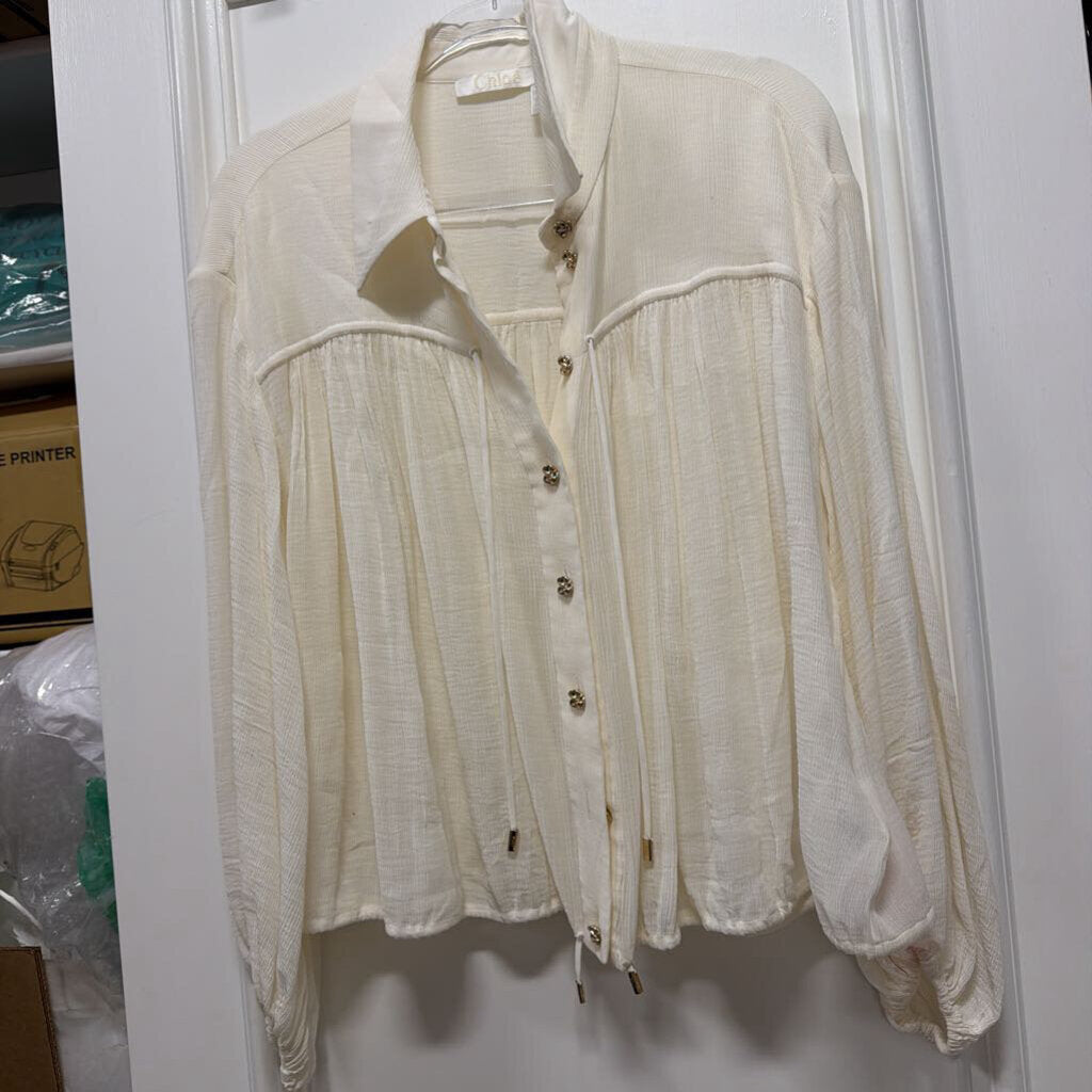 White Cotton/Silk Blouse (as is stains)