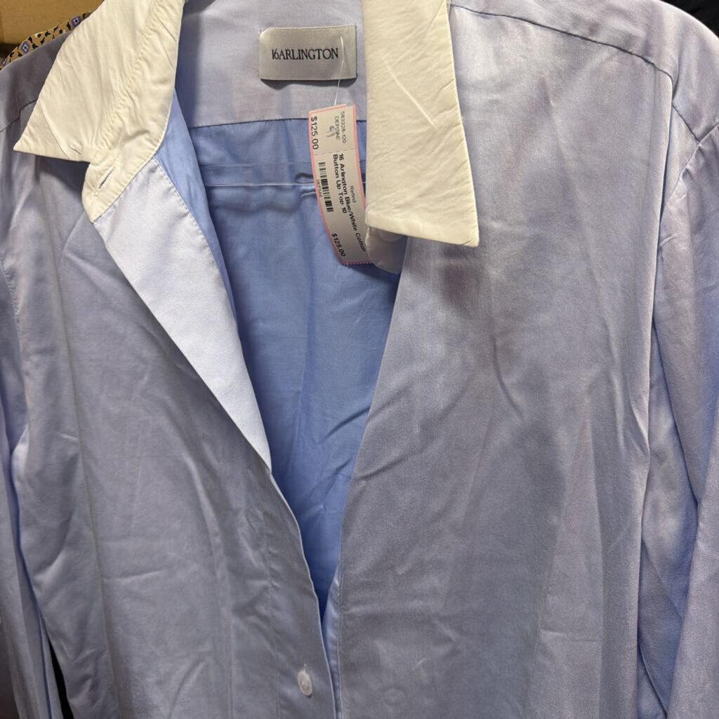 Blue/White Cotton Button Up Top