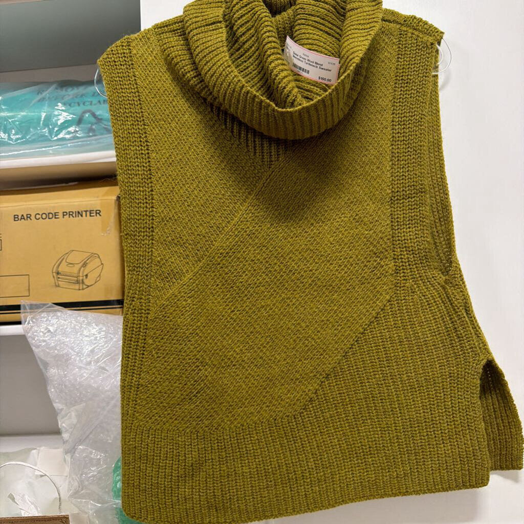 Green Wool Blend Sleeveless Turtleneck Sweater