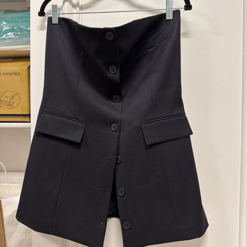 Black Poly/Wool Blend Tailored Strapless Top
