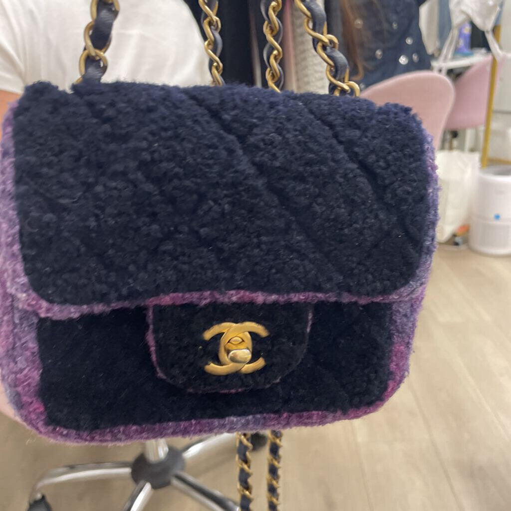 2020 Purple/Black Shearling Tweed Mini Flap