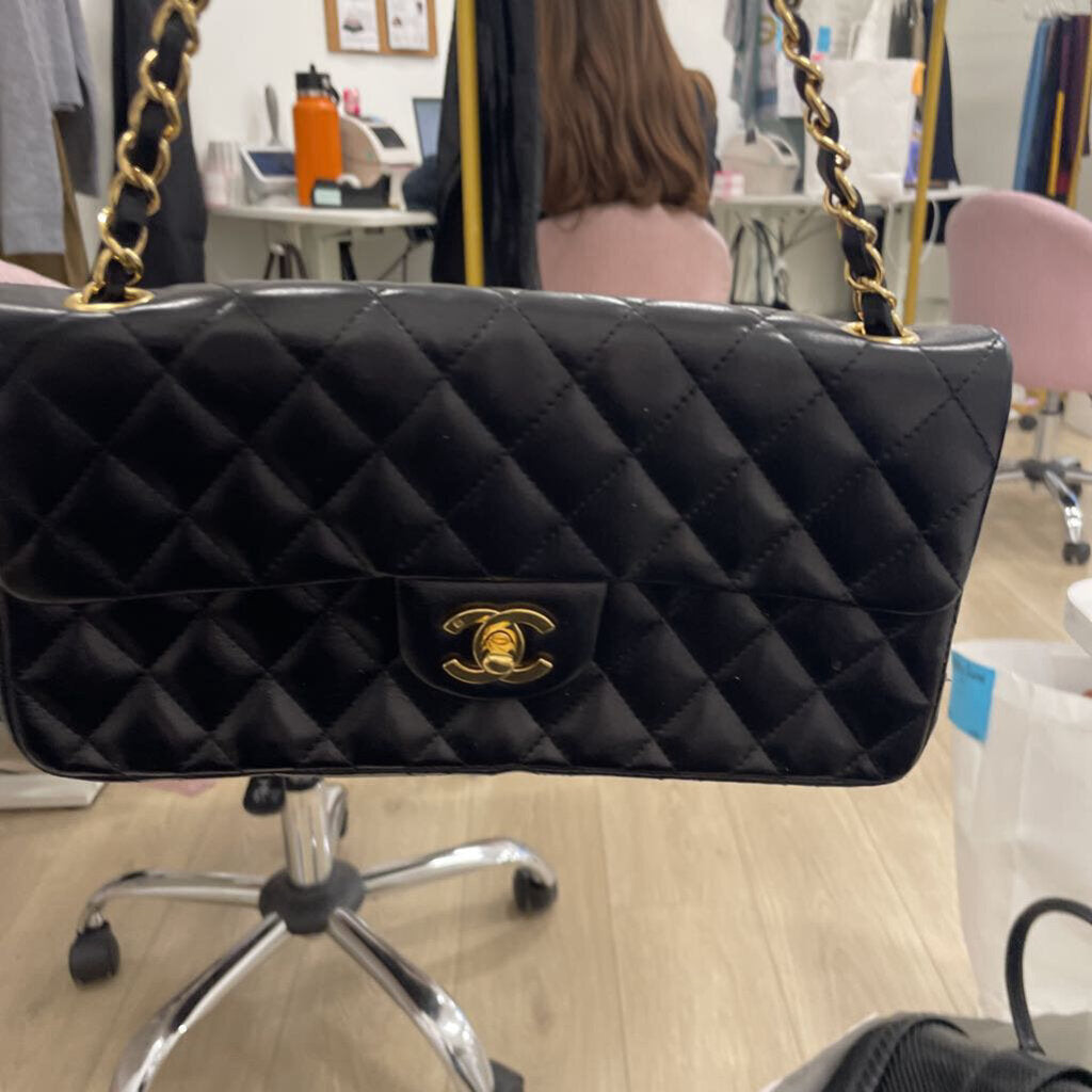 Black Lambskin Flap Bag Gold HW
