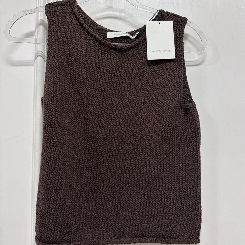Brown Boat Neck Cotton Blend Knit Tank