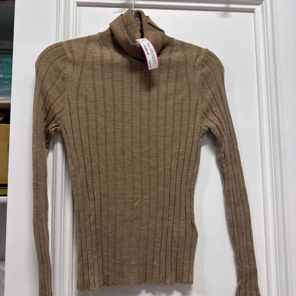 Brown Wool Ribbed Turtleneck Sweater