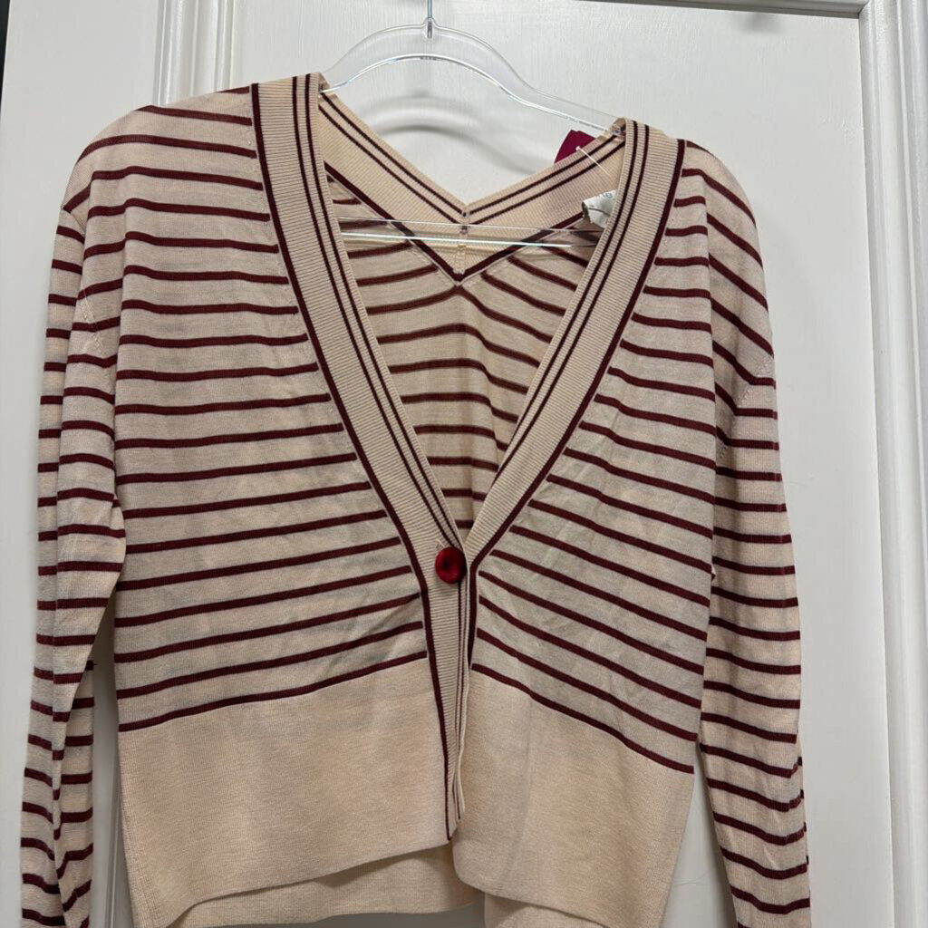 Pink/Red Wool Striped Knit Cardigan