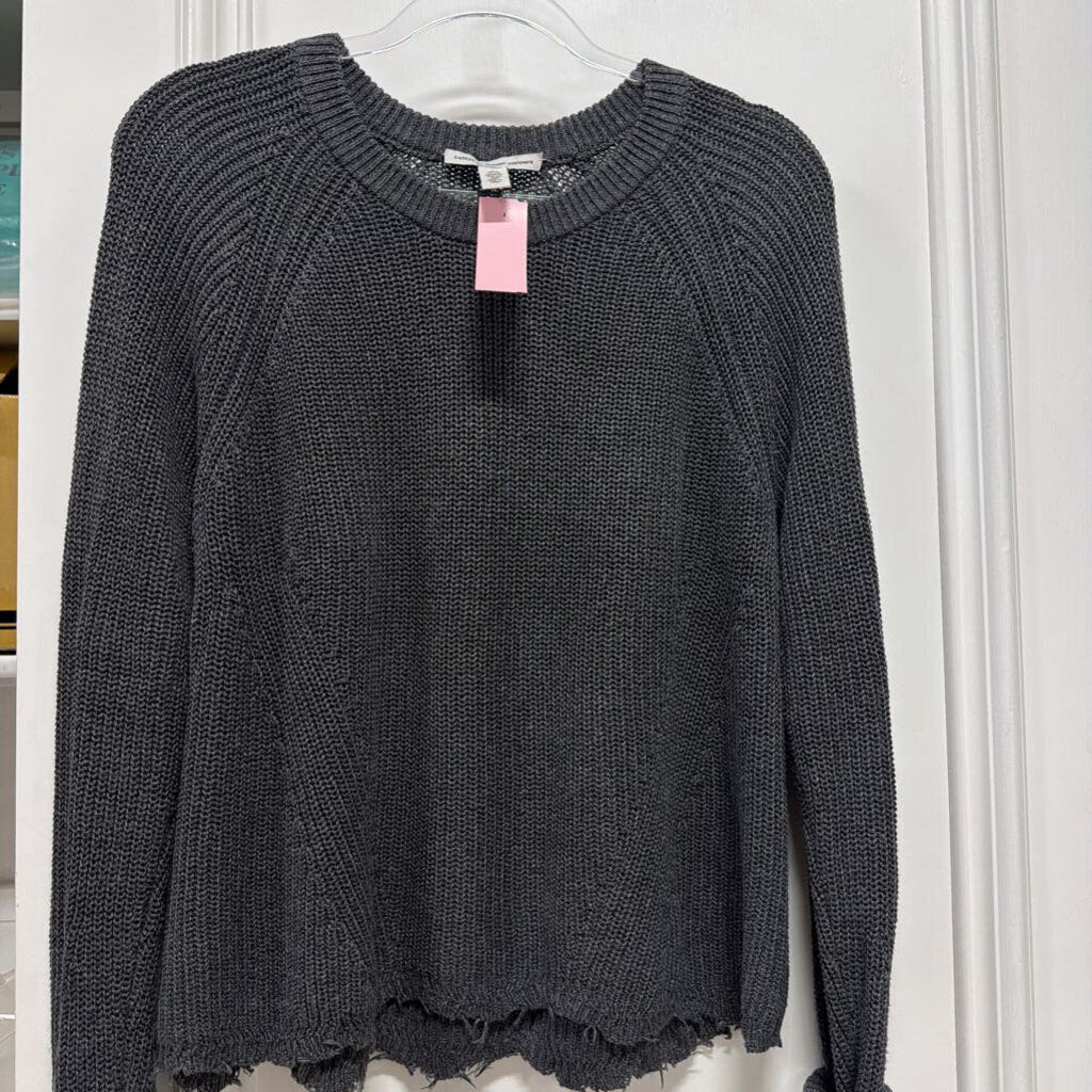 Grey Cotton Distressed Hem Sweater