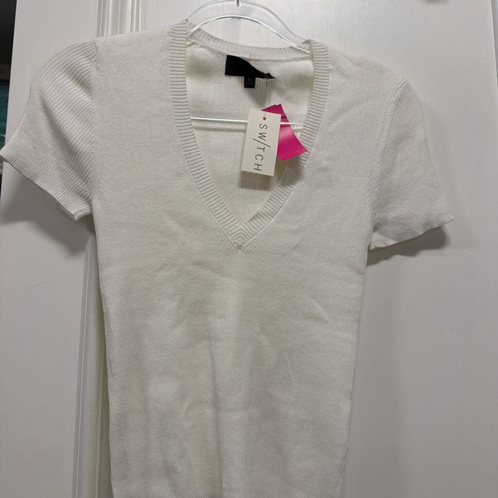 White Cotton V-Neck Sweater Tee (NWT 395)