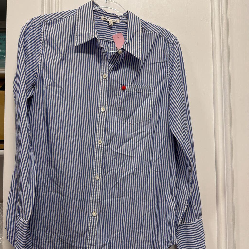 Blue/White Stripe Cotton Button Up