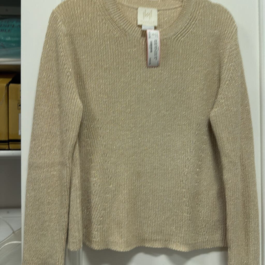 Beige Cotton Gold Metallic Knit Sweater