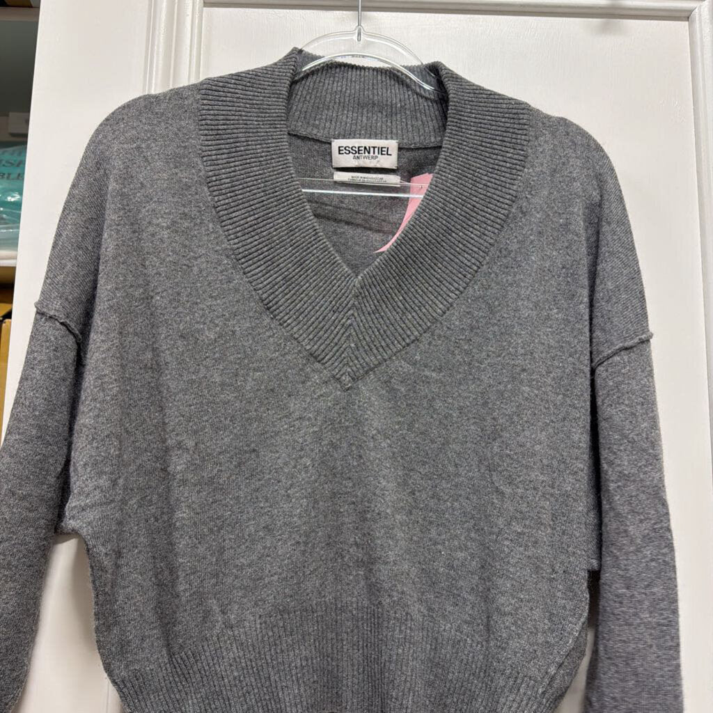 Grey Wool Blend V Neck Sweater