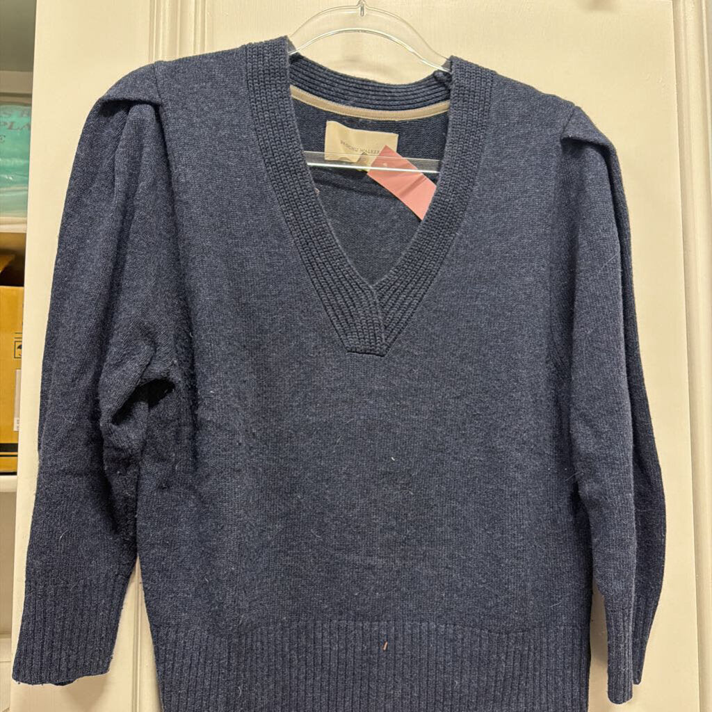 Navy Blue Merino Blend V Neck Sweater