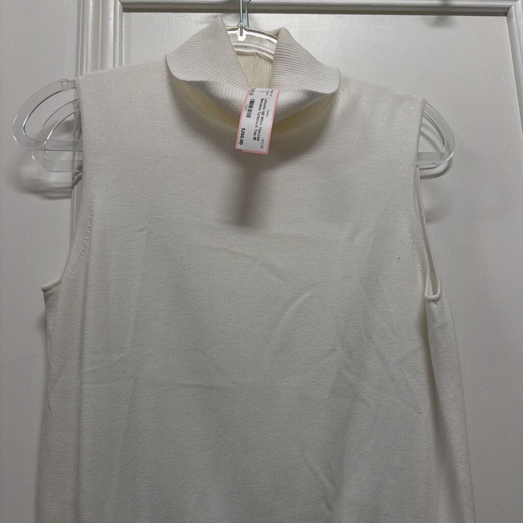 White Viscose Sleeveless Turtleneck Top