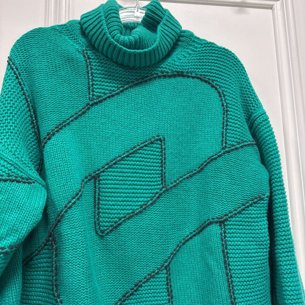 Green/Black Cashmere Turtleneck Sweater