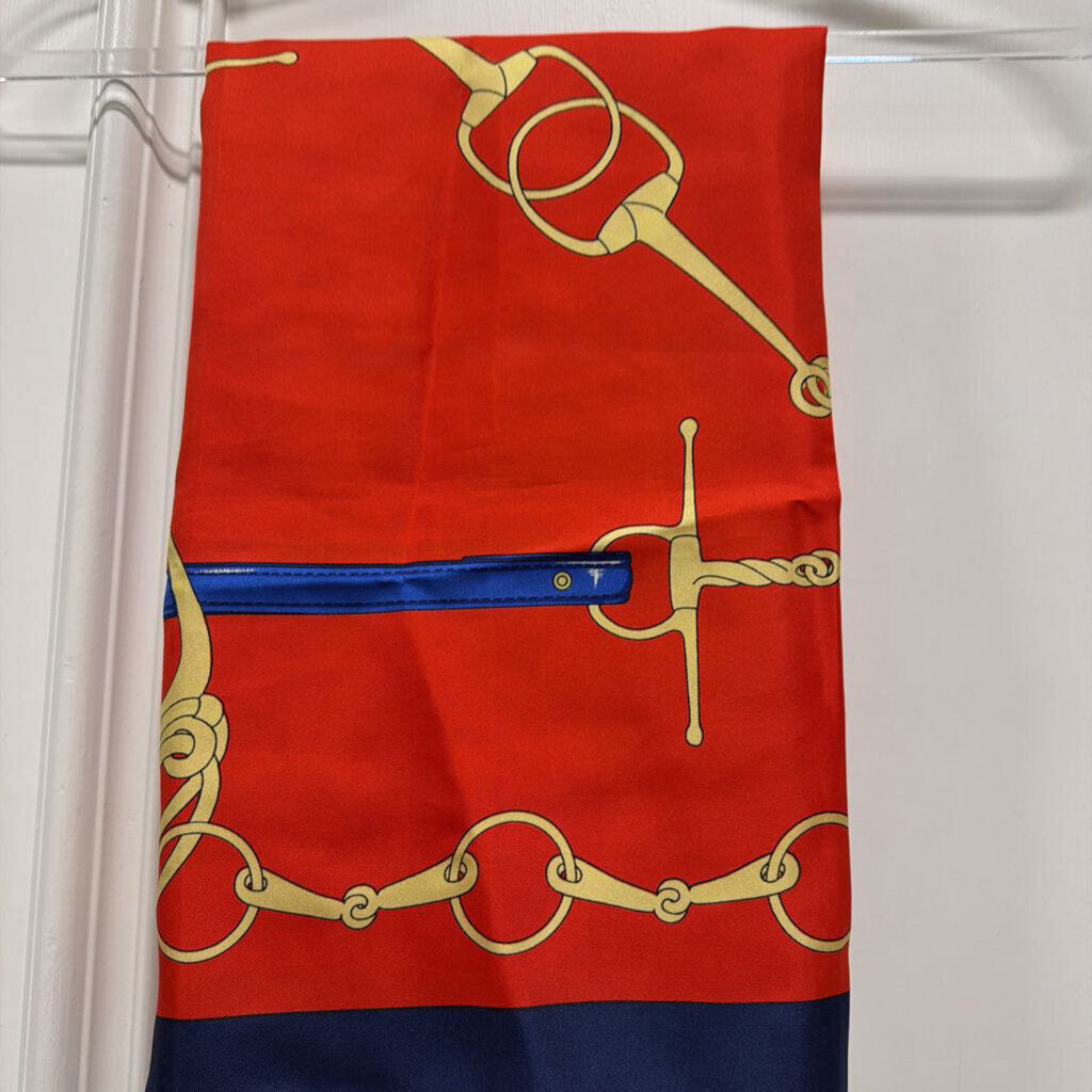 Bridles Red/Navy Gold Silk Scarf