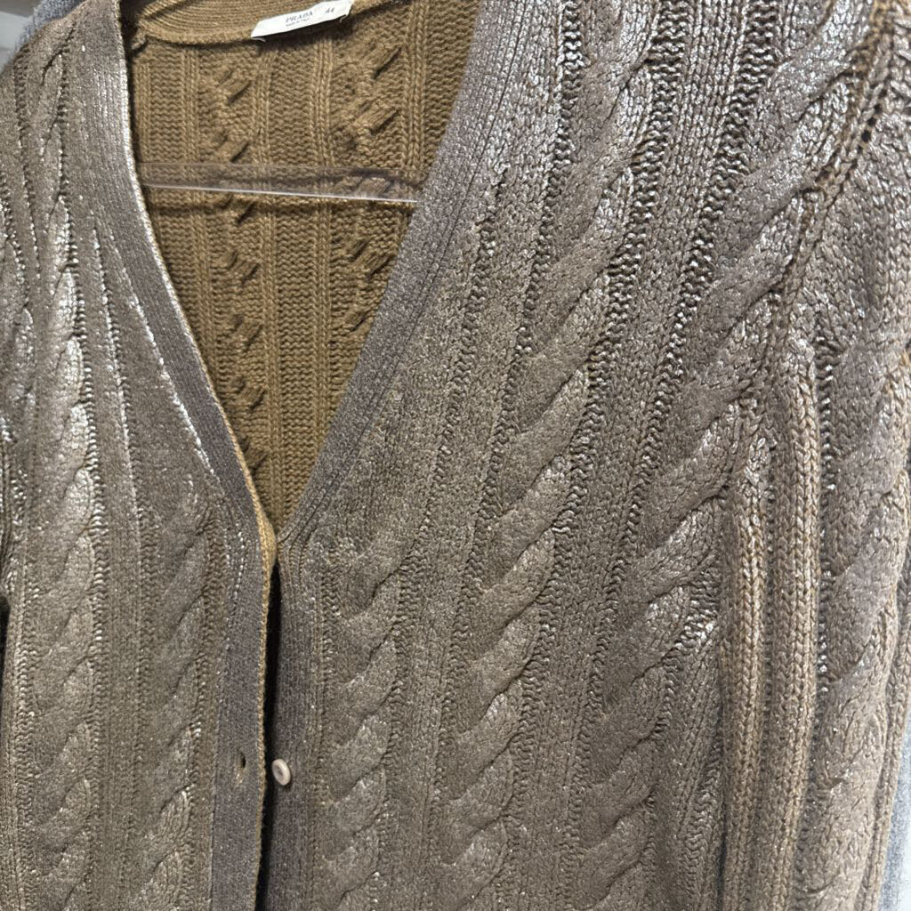Wool/Cashmere Silver Coated Cable Knit Cardigan