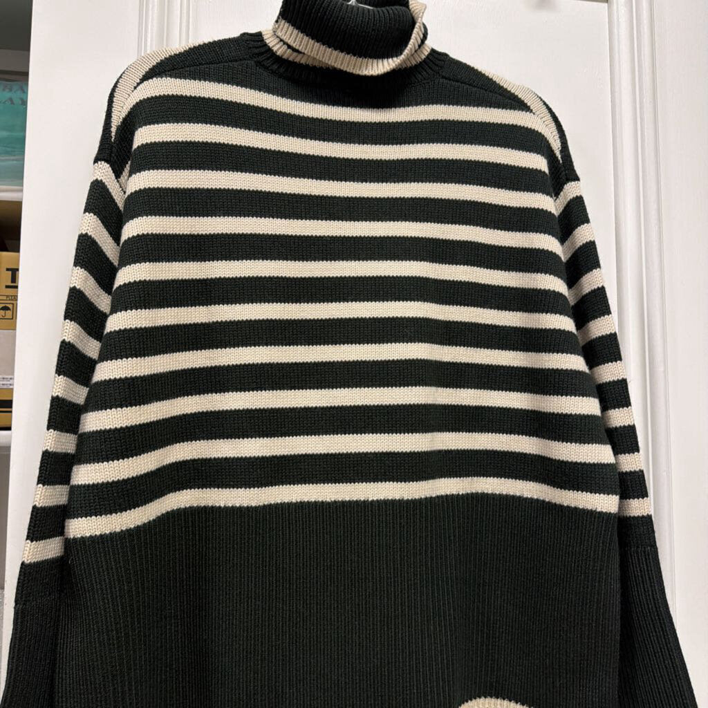 Green/White Wool Stripe Turtleneck Sweater