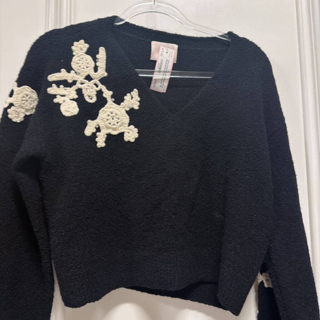 Black/White Wool Blend Embellished Sweater