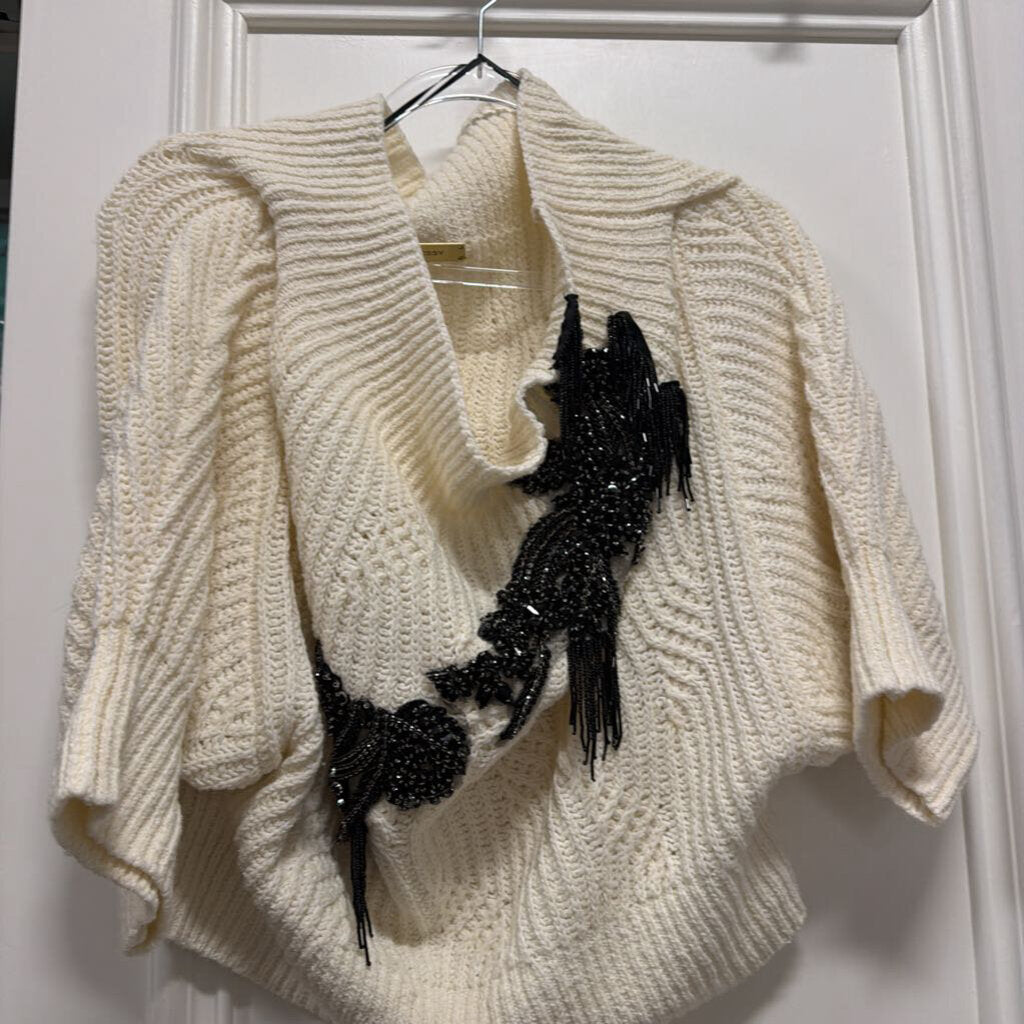 Cream Cotton Blend Black Beaded Sweater