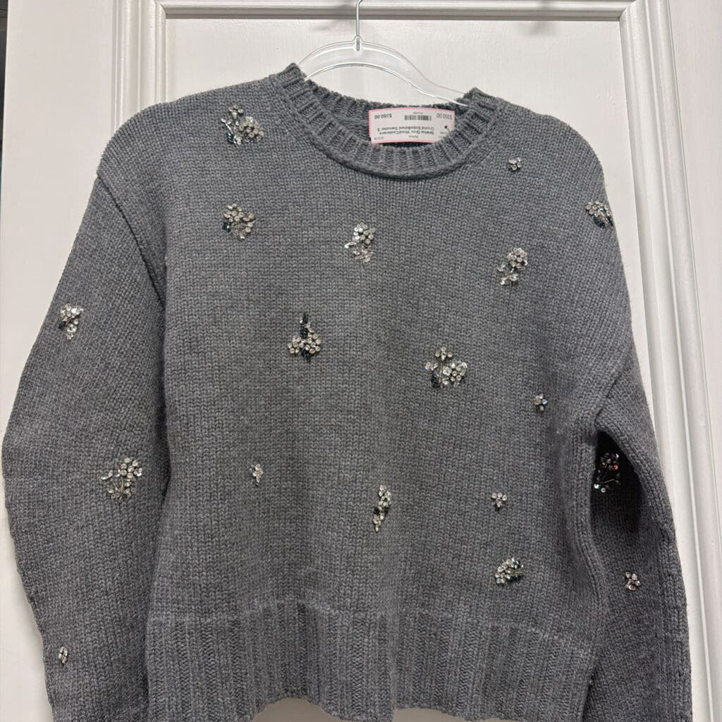 Grey Wool/Cashmere Crystal Embellished Sweater