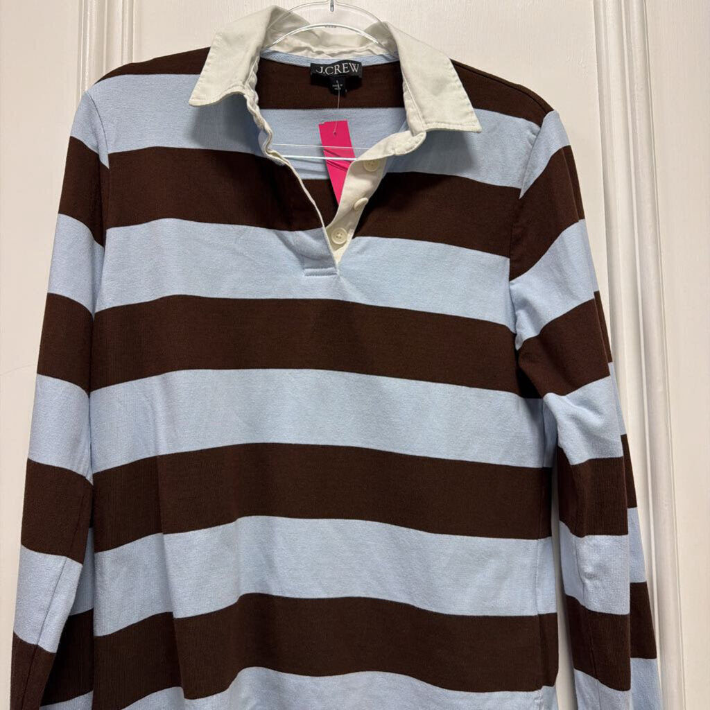 Brown/Blue Stripe Cotton LS Polo Top