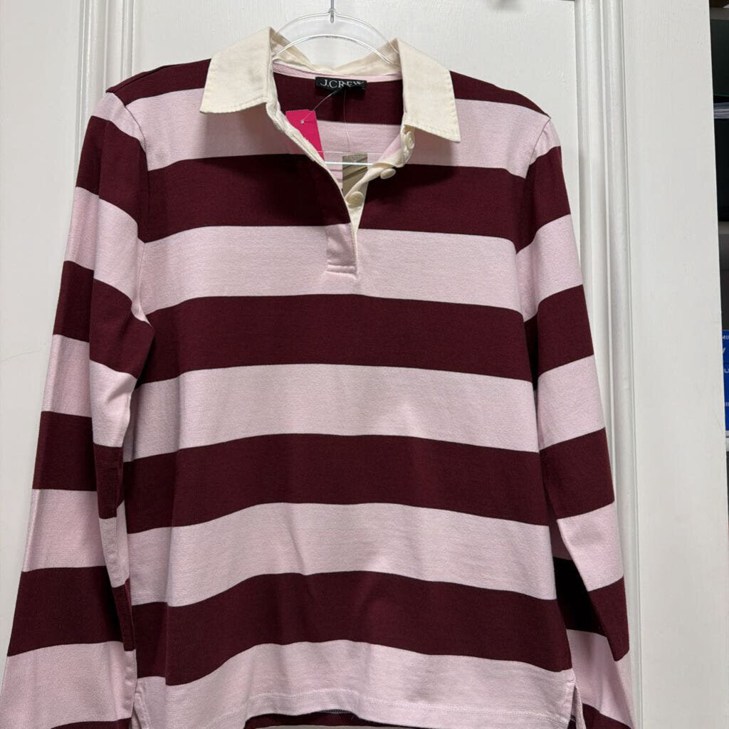 Pink/Burgundy Stripe Cotton LS Polo Top (NWT)