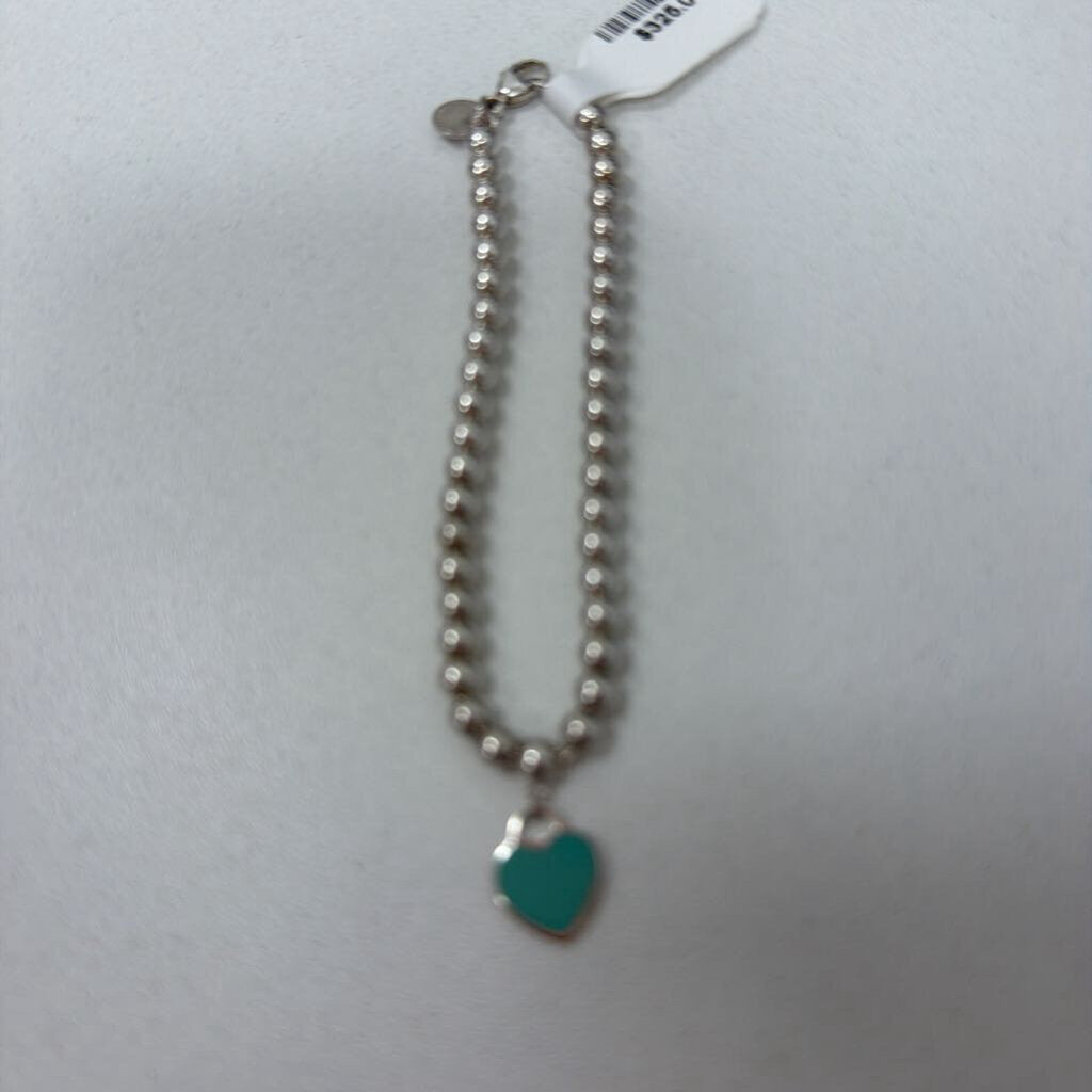 Silver Bead Blue Heart Pendant Bracelet