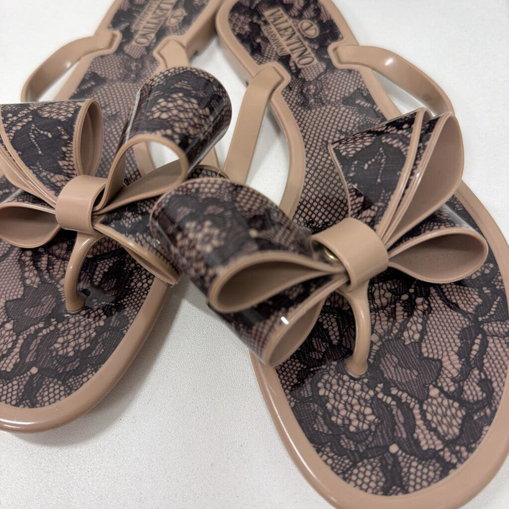 Valentino Nude Rubble Black Lace Slide