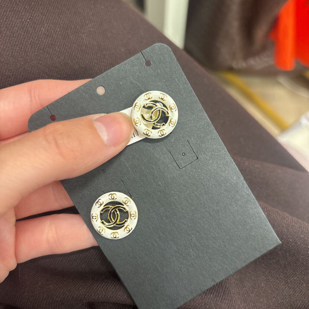 White/Black CC Stud Earring