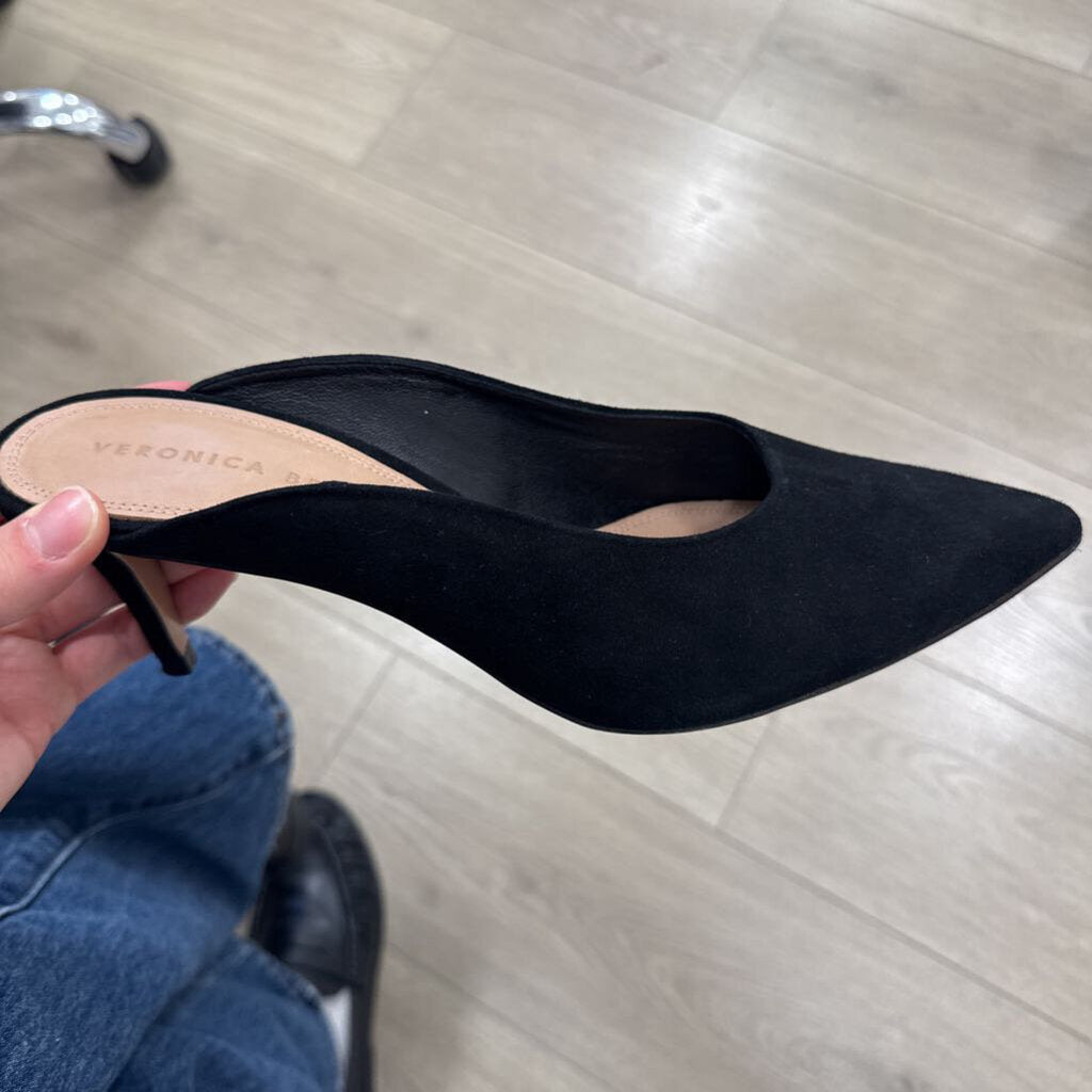 Black Suede Pointed Toe Mule