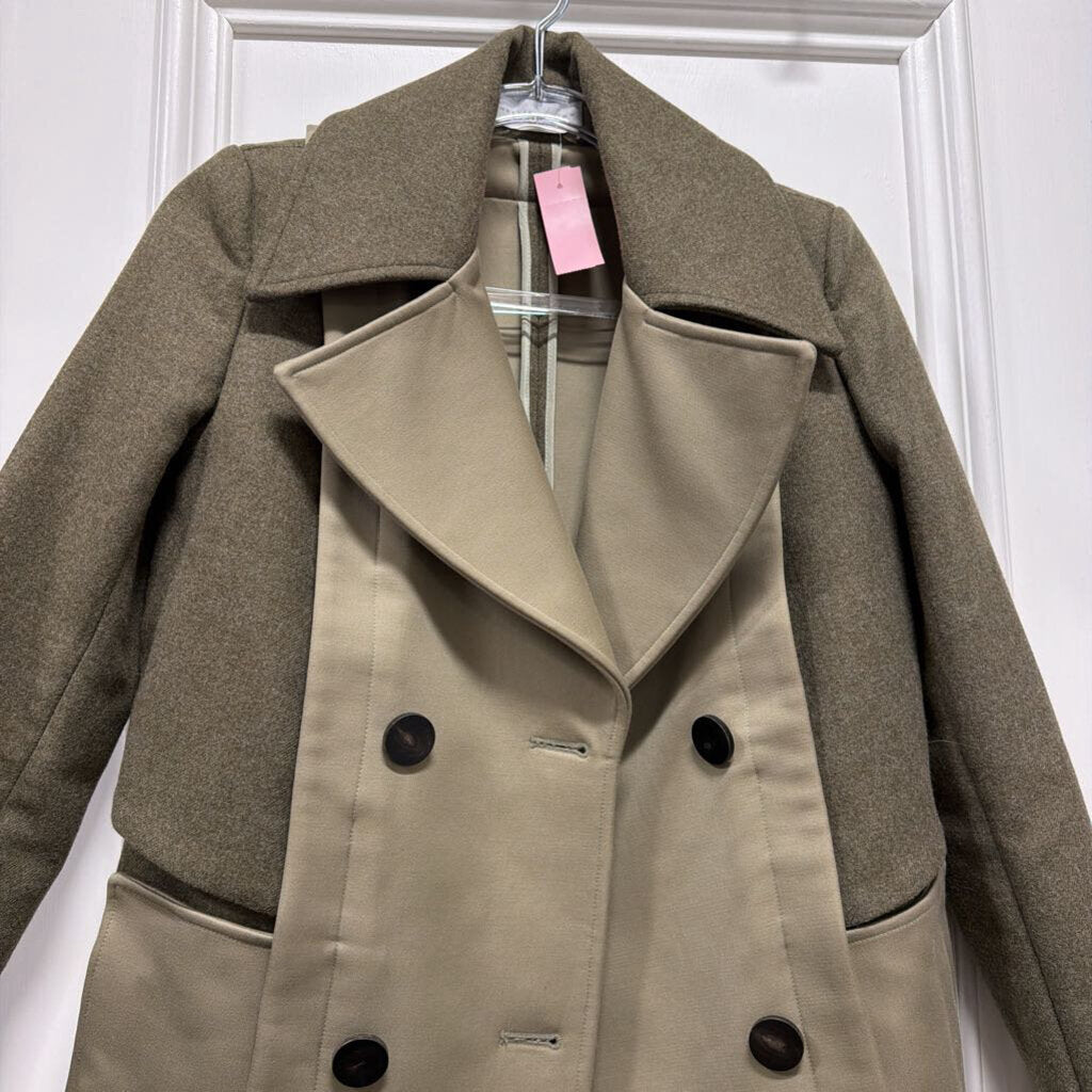Green Mixed Media Double Breasted Coat
