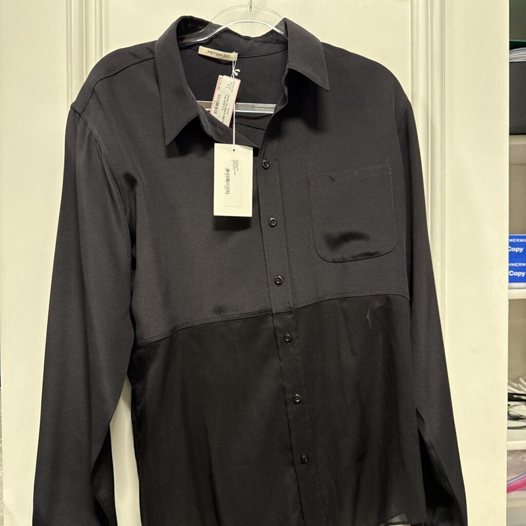 Black Silk Button Up Top (NWT)