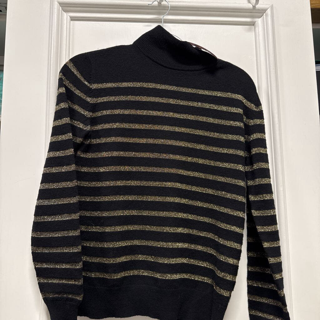 Black/Gold Stripe Cashmere Blend Mock Neck Sweater