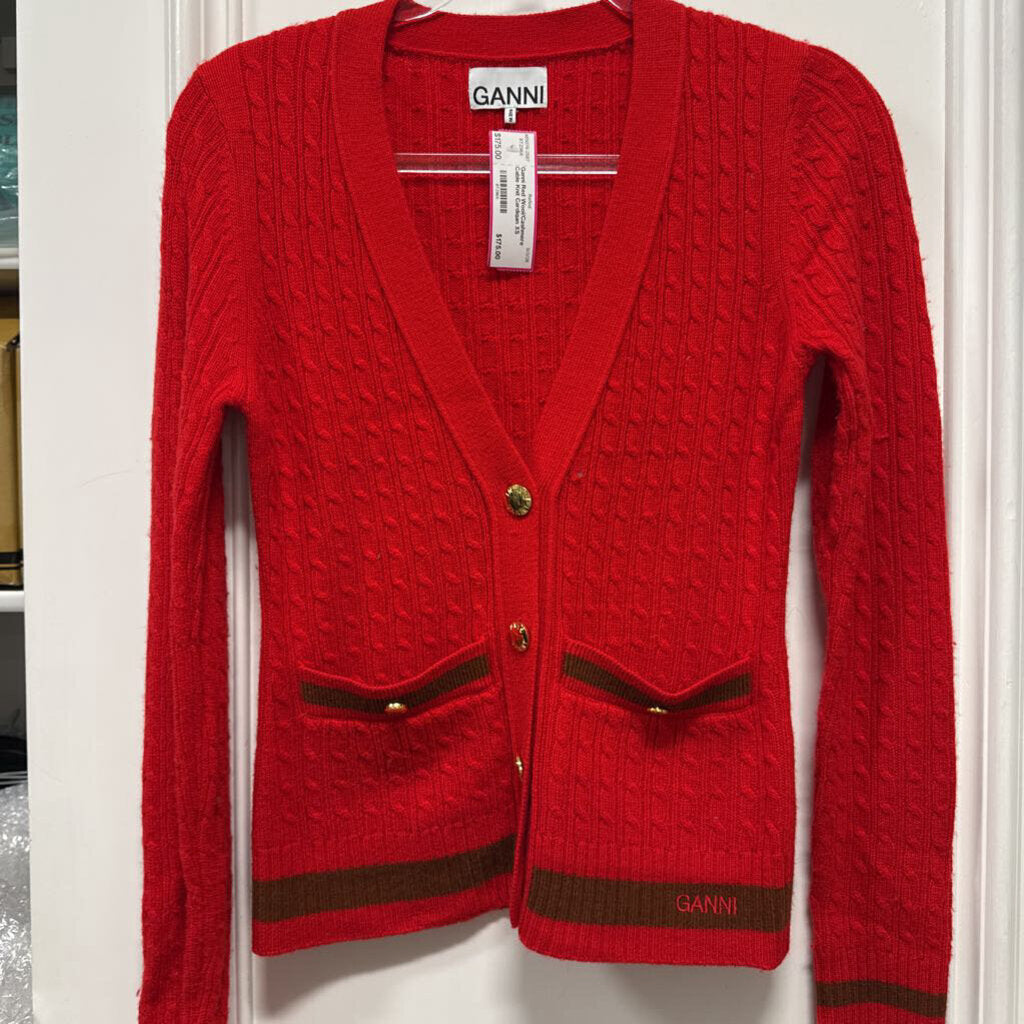 Red Wool/Cashmere Cable Knit Cardigan