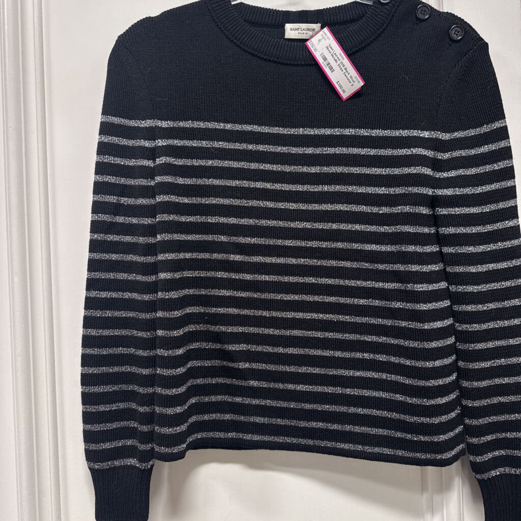 2019 Black Wool Blend Metallic Stripe Sweater