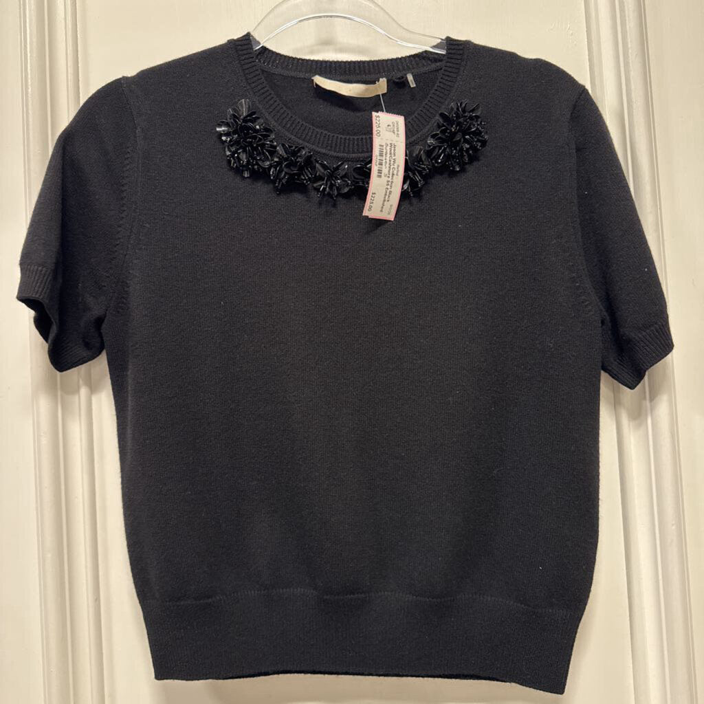 Black Wool/Cashmere SS Embellished Sweater