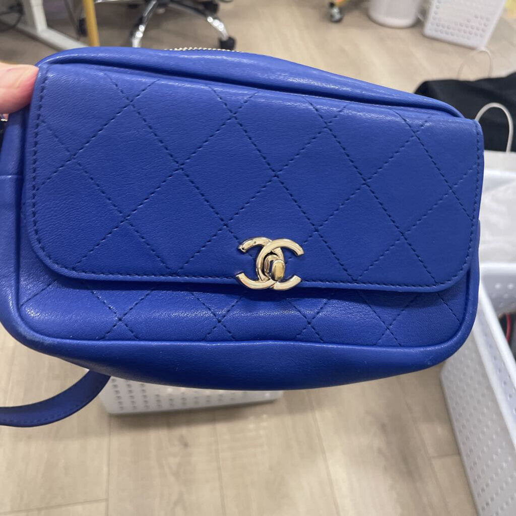 Blue Leather Casual Trip Waist Bag