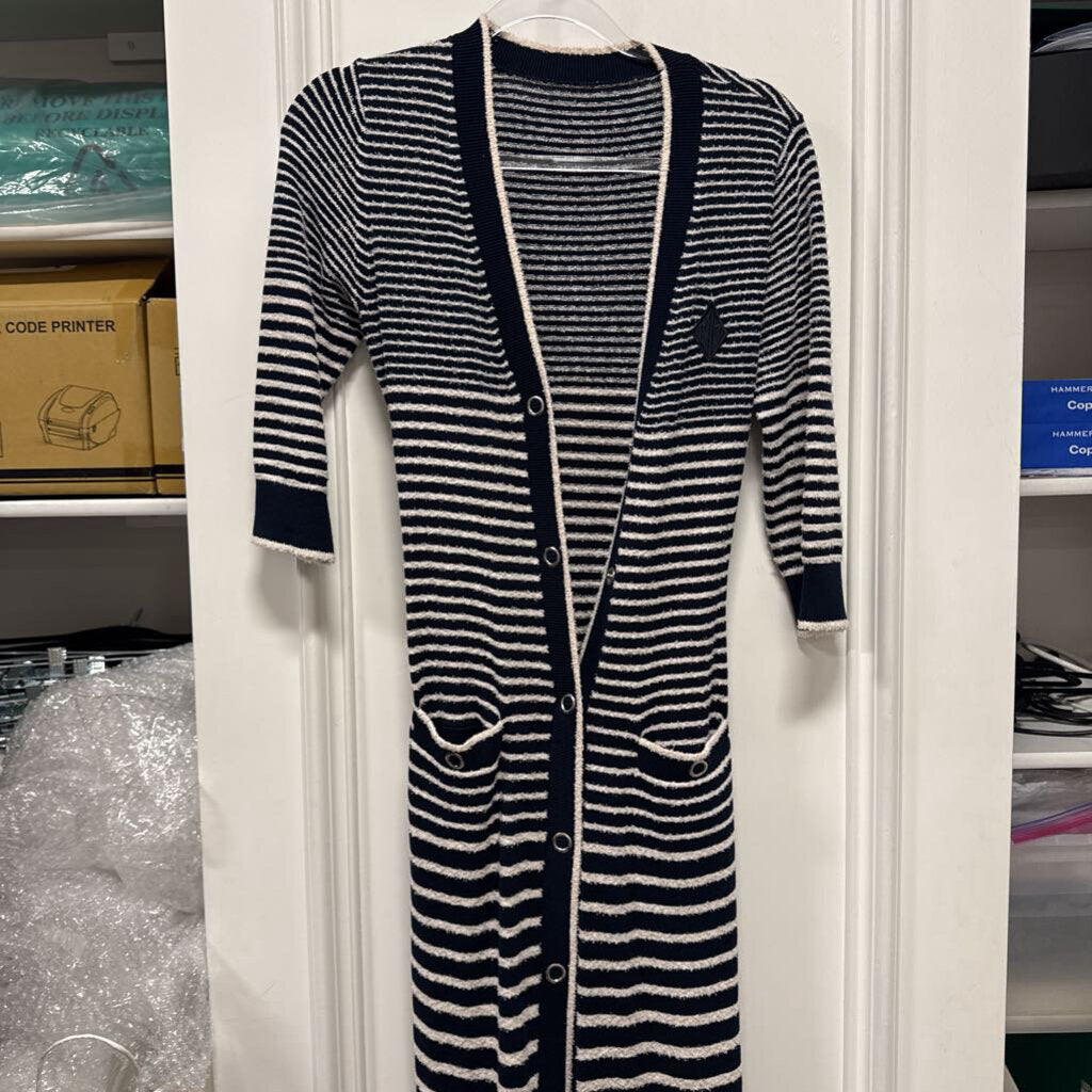 Navy/White Stripe Cotton/Poly Cardigan