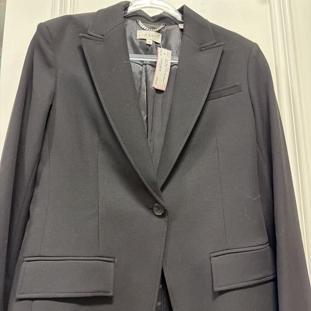 Black Poly One Button Blazer