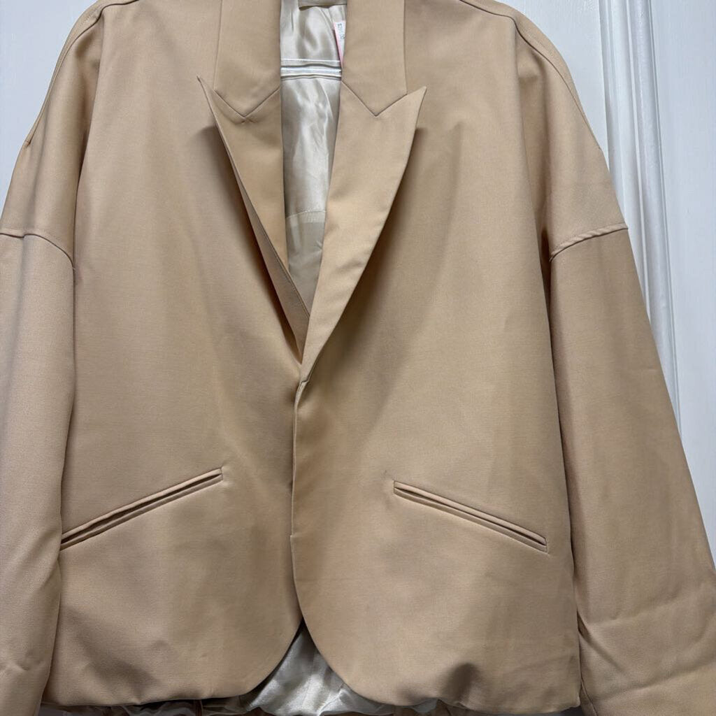 Beige Wool Drawstring Blazer