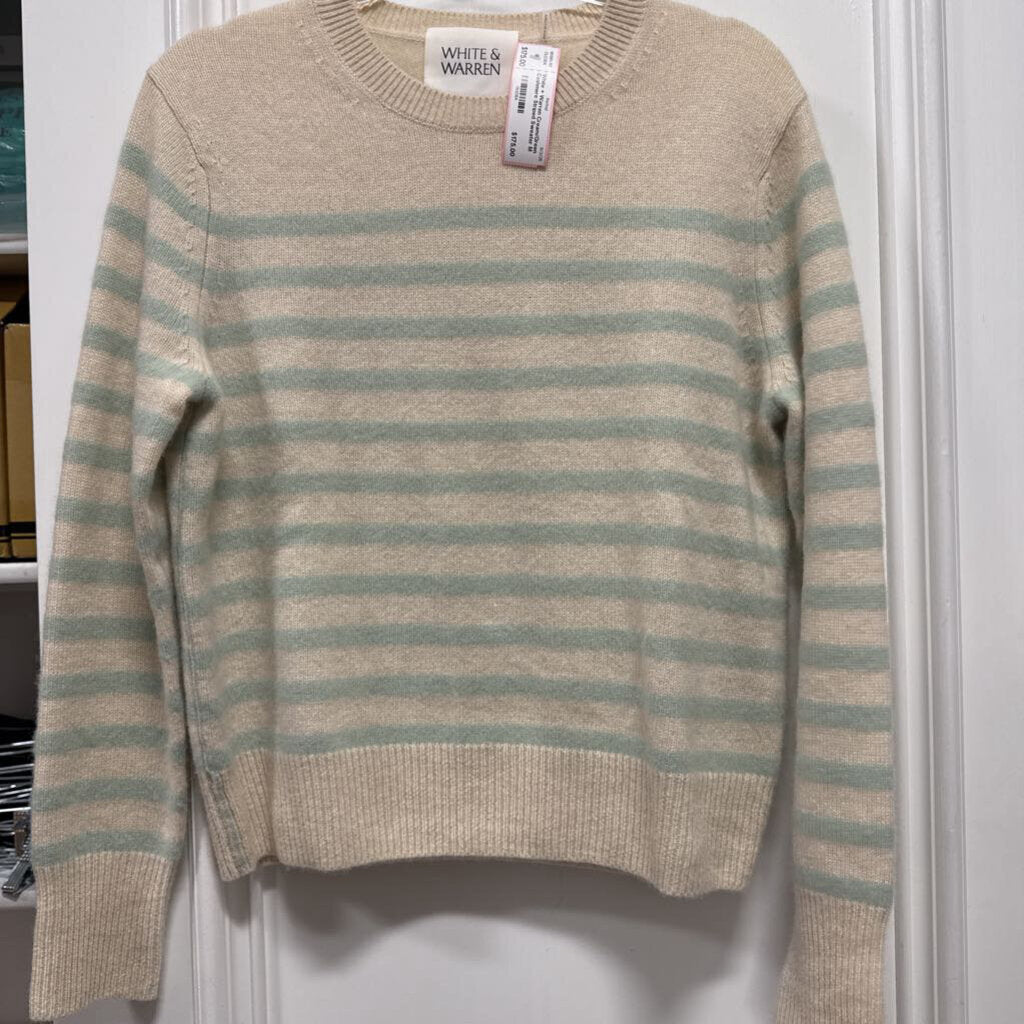Cream/Green Cashmere Striped Sweater
