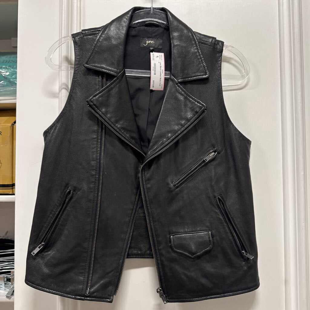 Black Leather Moto Vest