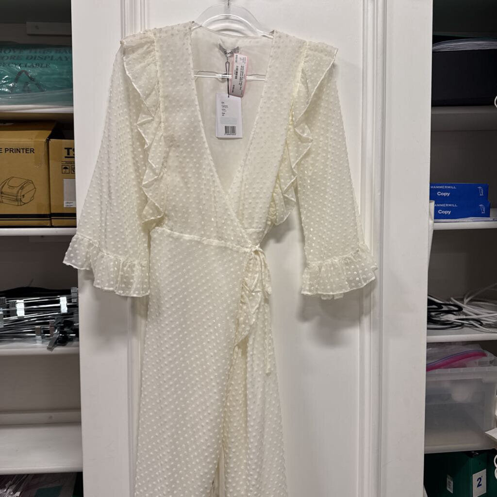White Poly Polka Dot Wrap Dress (NWT)