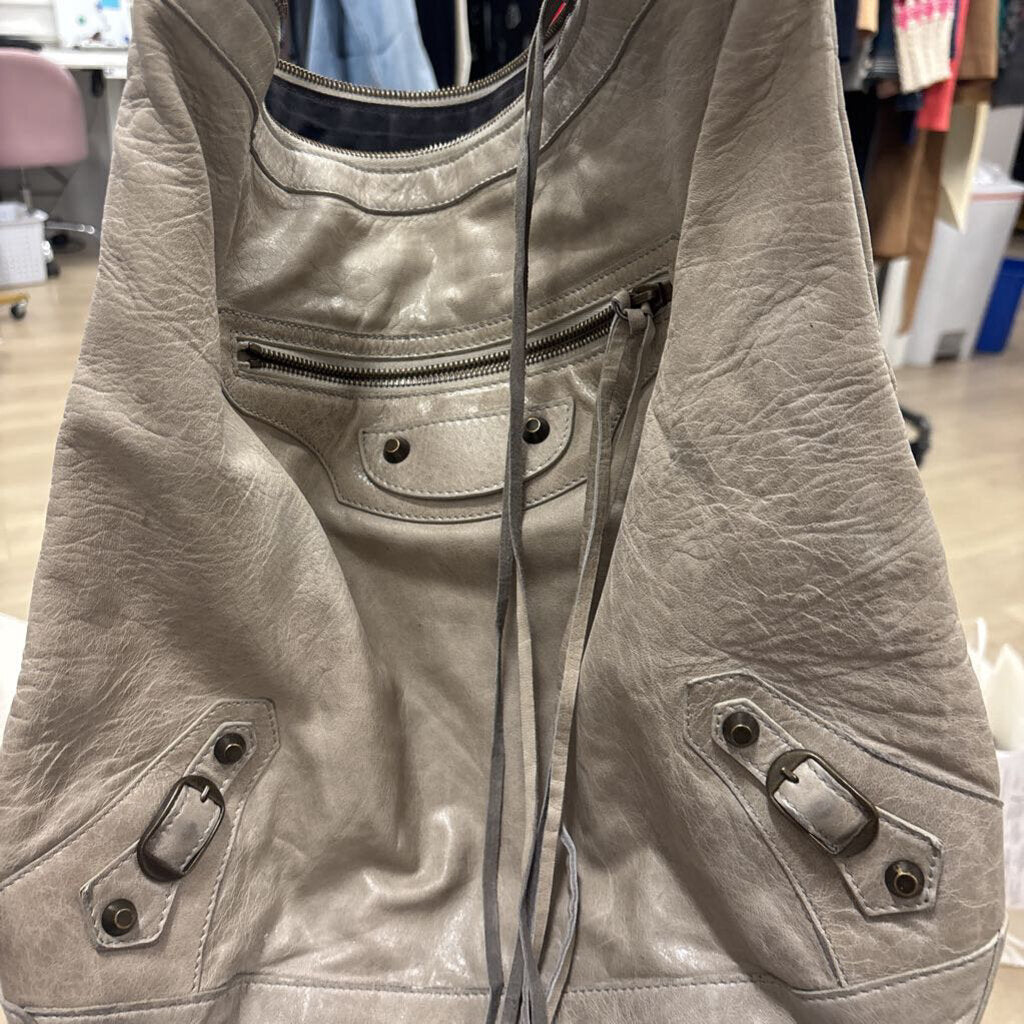 Grey Leather City Hobo