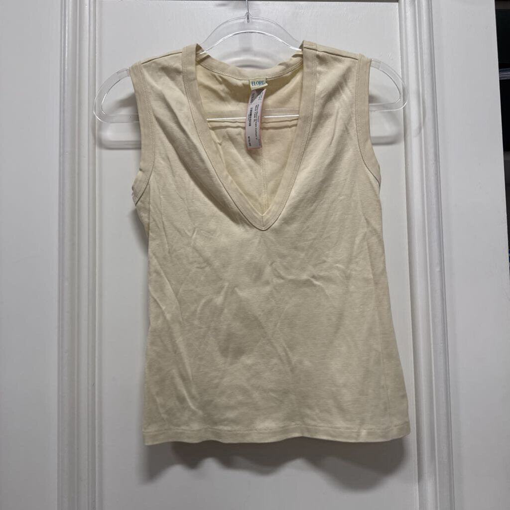 Cream Cotton V Neck Tank