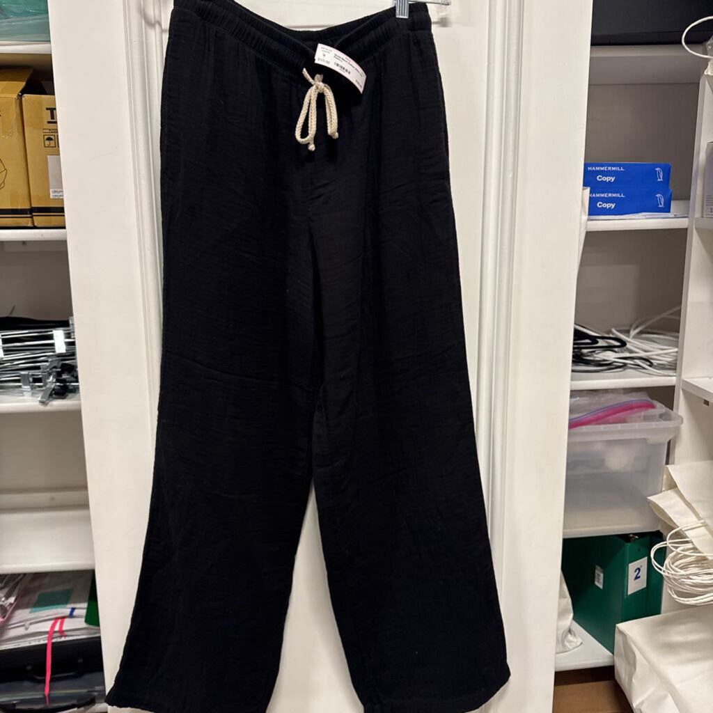 Black Cotton Wide Leg Pants