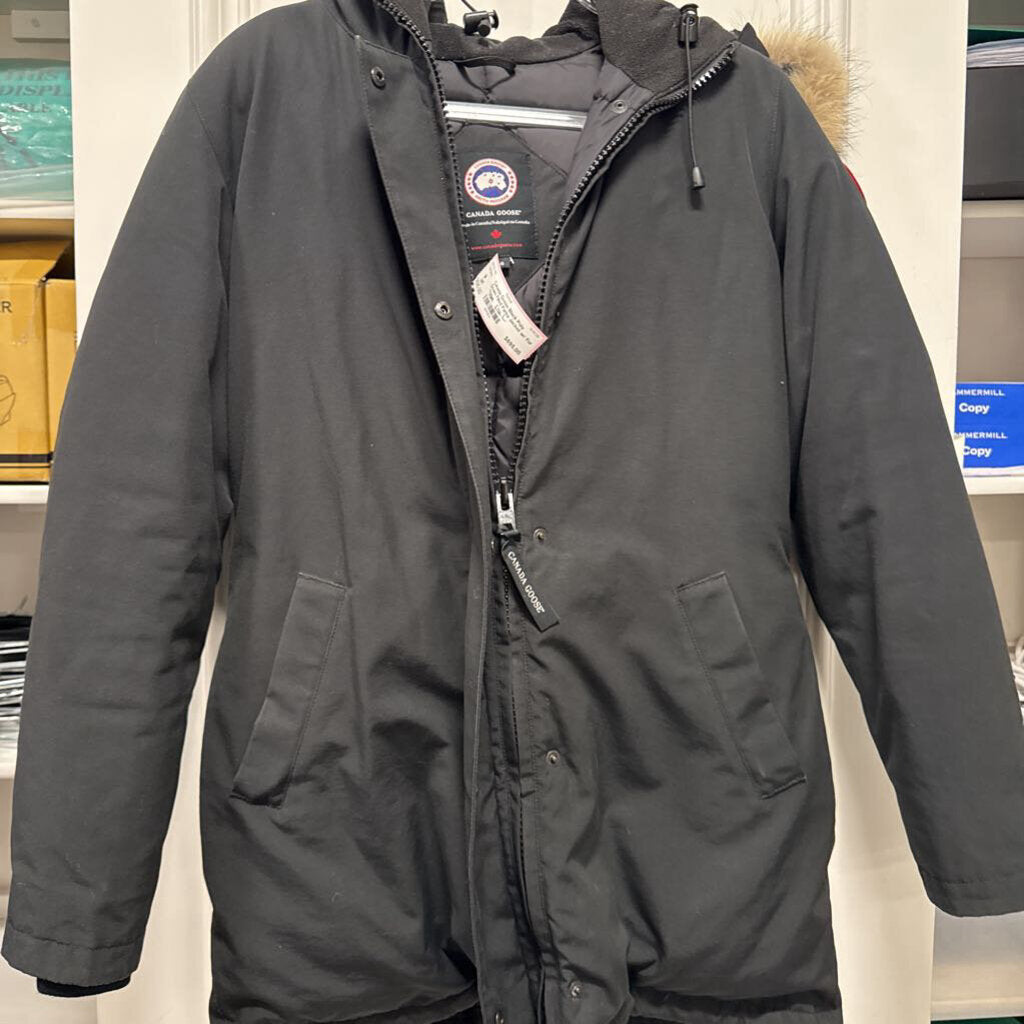 Black Poly Down Filled Parka Jacket w/ Fur Trim