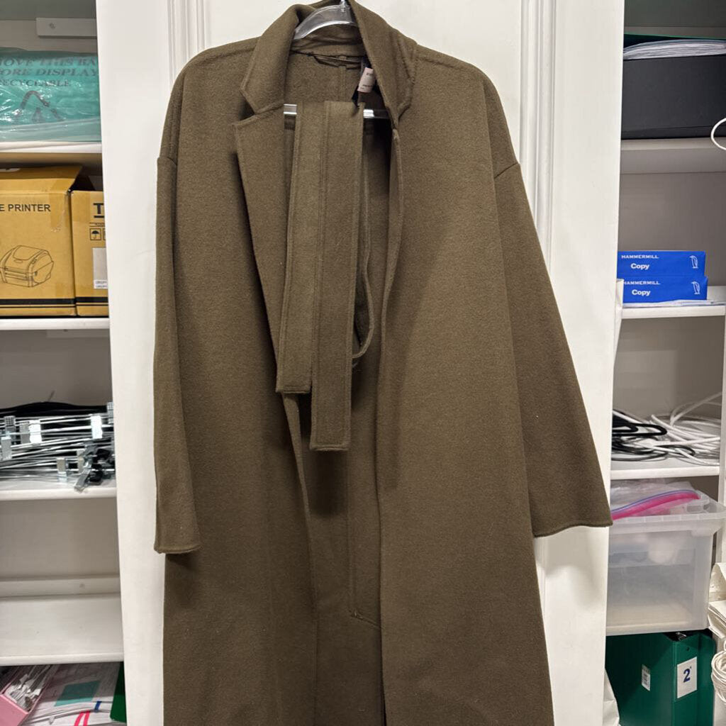 Green Wool Blend Belted Coat