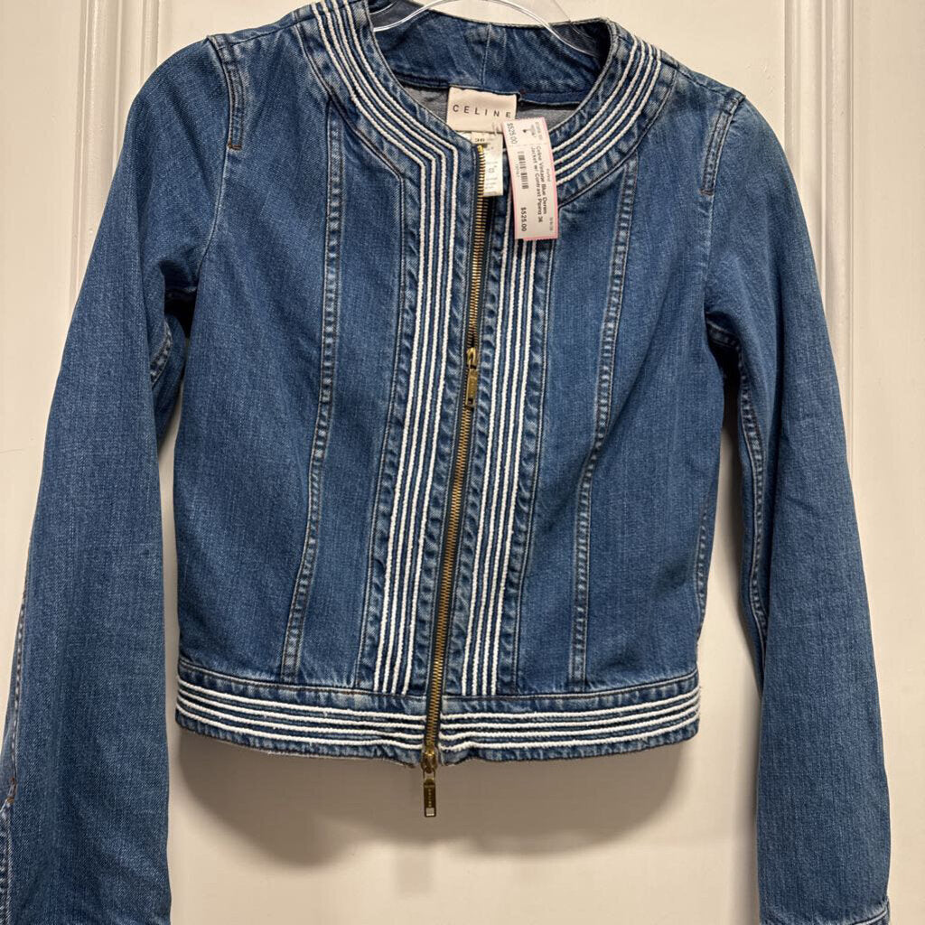 Vintage Blue Denim Jacket w/ Contrast Piping